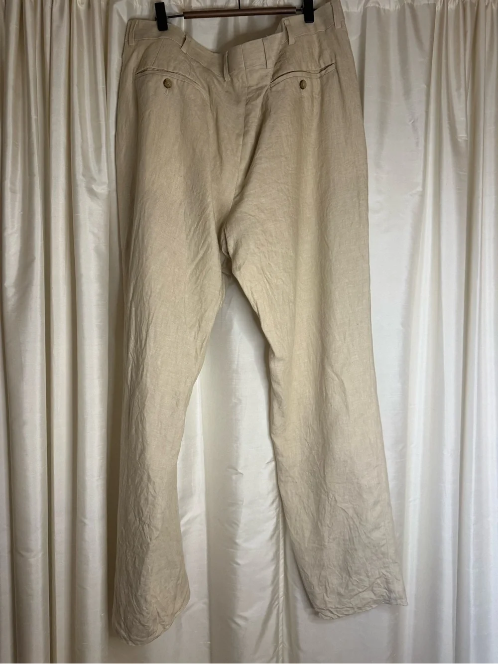 Nordstrom Men’s 100% Linen Trousers 40W Beige Tessuti di Sondrio Italian Fabric